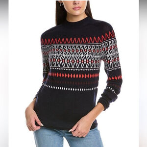 Sweaty Betty Fairisle Base Layer 100% Merino Wool Rolled Sleeve Sweater Sz M